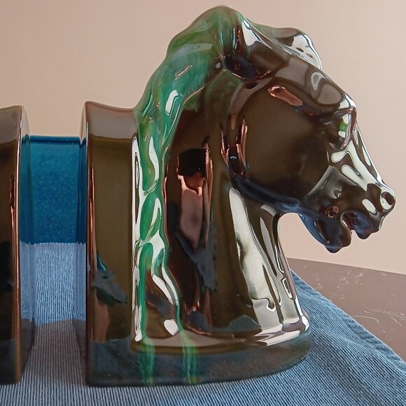 Vintage Blue Mountain Pottery Horse Head Bookends Pair Canada BMP MCM - Picture 4 of 12